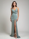 Robe de soirée longue verte avec fente et décolleté en V