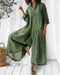 Robe longue en lin vert pour femme avec manches longues