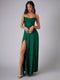 Robe de soirée verte fendue à bretelles pour femme