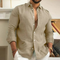 Chemise en lin beige pour homme à manches longues