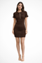 Robe mini moulante côtelée à col et manches courtes pour femme