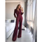 Women’s Burgundy Long-Sleeved Trousers Jumpsuit