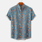 Chemise à manches courtes en coton imprimé floral bleu