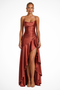 Robe longue nuisette en satin à col bénitier pour invitée de mariage