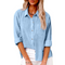 Chemise en lin bleu clair pour femme à manches longues