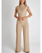 Elegant ærmeløs beige dameheldragt