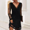 Robe noire à manches longues en tulle transparent pour femme