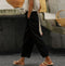 Pantalon décontracté noir en lin pour femme
