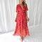 Robe longue fleurie à manches courtes pour femme