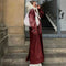Manteau long en cuir rouge pour femme