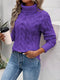 Pull en maille torsadée violet à col roulé pour femme