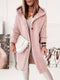 Cappotto lungo da donna in maglia rosa con cappuccio