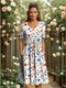 Robe à fleurs manches courtes pour femme, col rond
