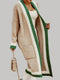 Cardigan lungo in lana beige con tasche e bordo verde