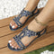 Sandales Femme Strass Fleur Bleu Marine