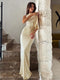 Robe Longue Évasée Femme Sans Manches Élégante Beige
