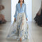 Robe longue fleurie à décolleté en V pour femme