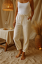 Pantalon en Lin Beige pour Femme avec Cordon de Serrage