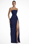 Robe Longue Bustier Froncée avec Fente pour Invitée de Mariage