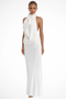 Robe longue en satin drapé à col licou pour invitée de mariage