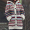 Manteau en tricot à capuche motif géométrique multicolore