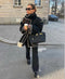 Manteau en laine noir avec écharpe intégrée pour femme