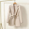 Blazer Femme Beige avec Ceinture et Poches