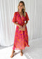 Robe midi florale à manches bouffantes pour femme