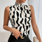 Haut sans manches à motif zébré noir et blanc pour femme