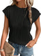 Top Femme Noir Plissé Manches Courtes Casual