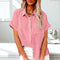 Chemisier Femme Rose à Manches Courtes Boutonné