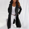 Manteau long noir femme à col rabattu et boutons