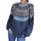 Pull en Laine Bleu à Motifs Nordiques pour Femme