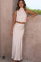 Robe longue satinée sans manches pour femme, beige