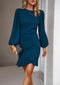 Robe Femme Manches Longues Bleu avec Volants