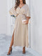 Robe Longue d'Été pour Femme avec Col en V, Coupe Décontractée, Ceinture à Nouer et Fente