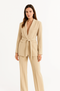 Blazer da donna con cintura e pantaloni a gamba larga, completo due pezzi