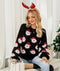 Pull Noël Femme Renne Noir avec Motif Père Noël