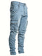 Pantalon cargo en jean bleu pour homme avec poches multiples