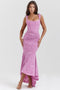 Robe Longue Rose à Bretelles Drapée pour Femme