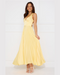 Sleeveless pleated maxi dress with a V-neck and crossed straps