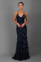 Robe longue de soirée à col en V, bretelles spaghetti et sequins