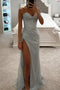 Sweetheart-Neck Maxi Dress with High Slit and Sequins