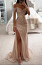 Robe Maxi Pailletée à Décolleté Cœur et Fente Haute