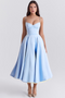 Robe midi pour femme avec bustier, bretelles spaghetti, bordure en dentelle et jupe évasée avec poches latérales