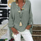 Blouse en lin vert avec col en V et manches longues pour femme