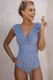 Maillot de bain une pièce rayé à volants pour femme