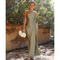 Robe de soirée asymétrique verte satinée pour femme