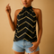 Top sans manches noir à motifs chevrons dorés pour femme