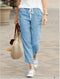 Pantalon en lin bleu pour femme avec cordon de serrage